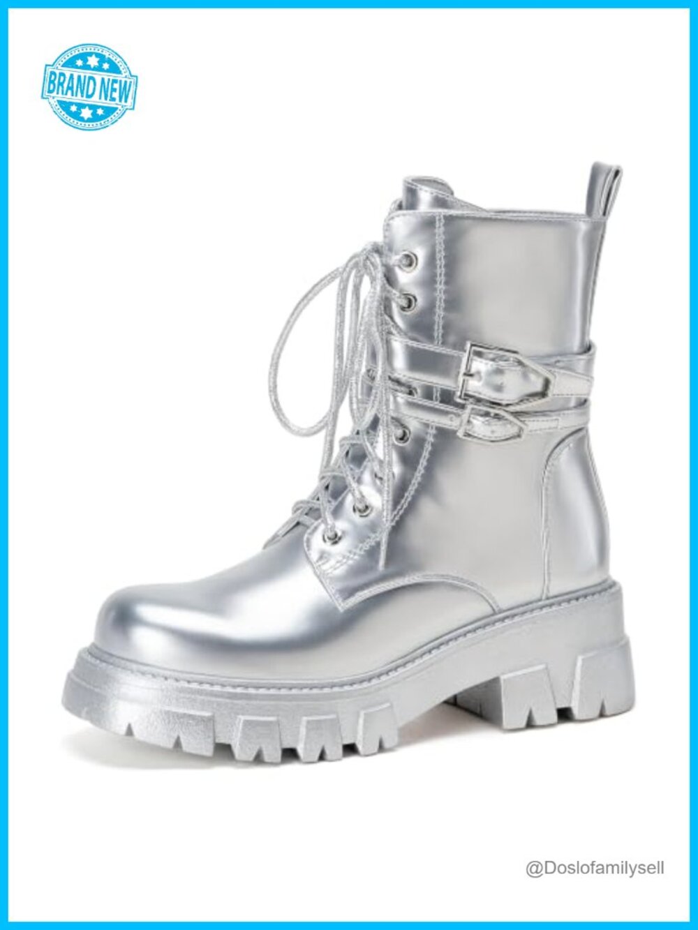 Vegan Leather Combat Boots Women Lug Sole Buckle Ankle Booties